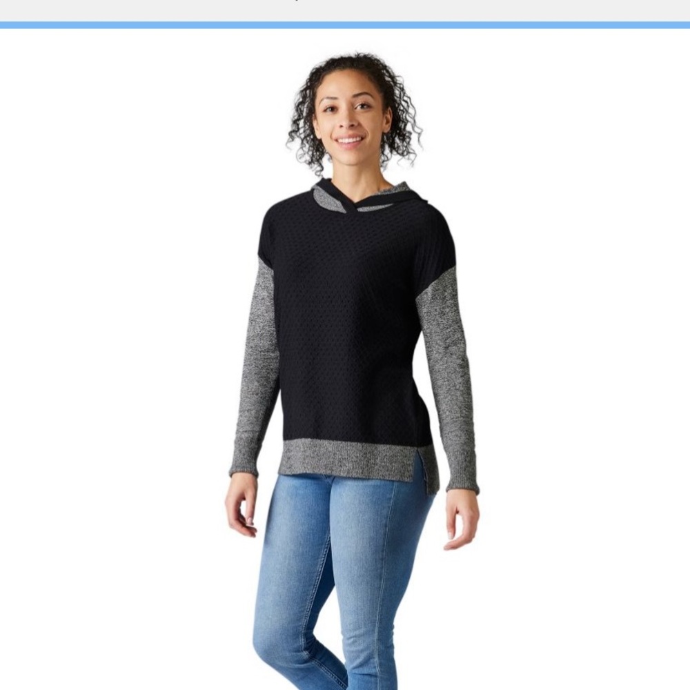 Smart wool women’s black and gray Shadow Pine sweater hoodie size XL